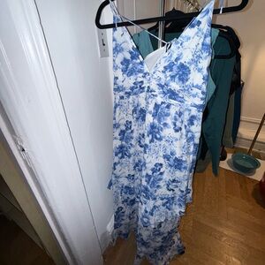 Blue and White Tiered Ruffle Maxi Dress